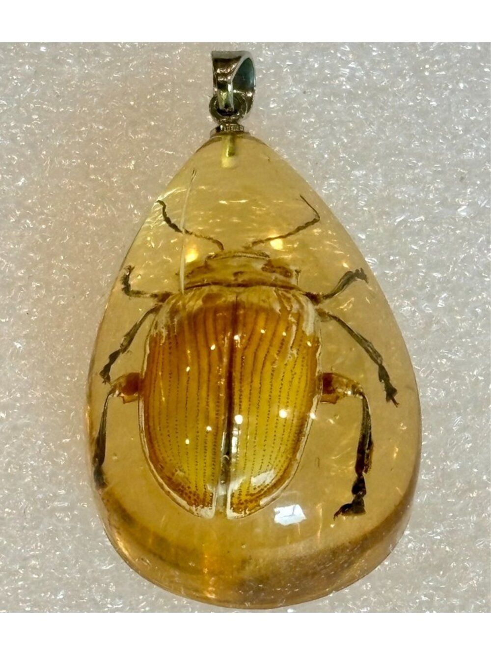 1970s Large Scarab Dung Beetle Fossil Inclusion Pendant